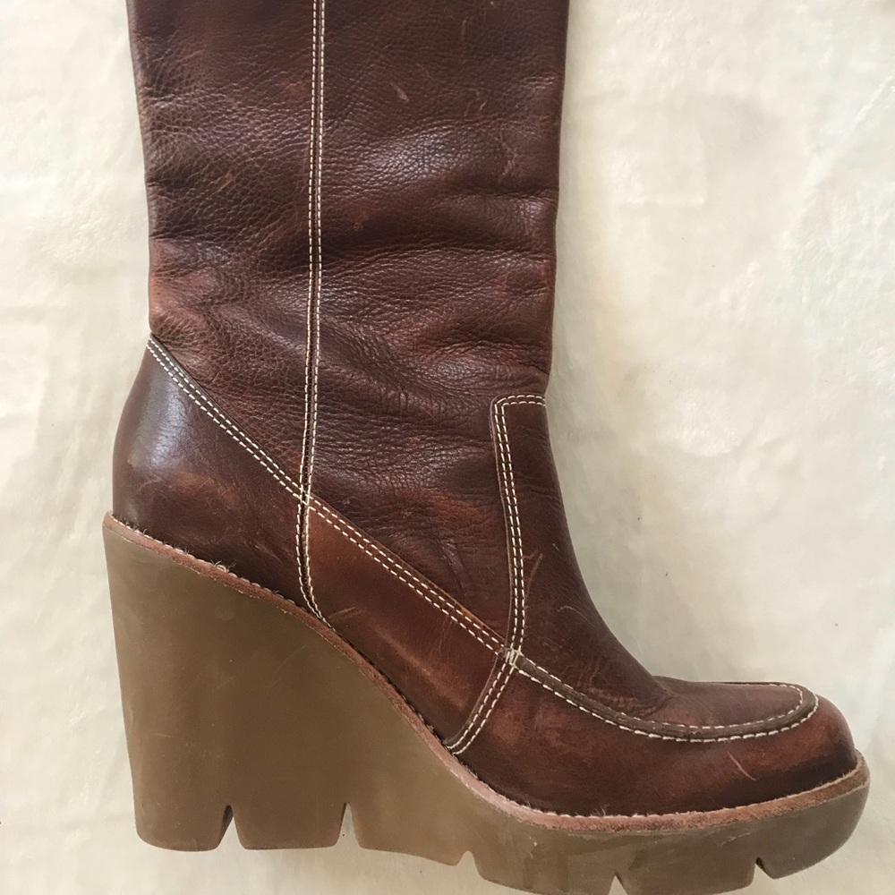 Michael Kors leather knee-high wedge heel boots